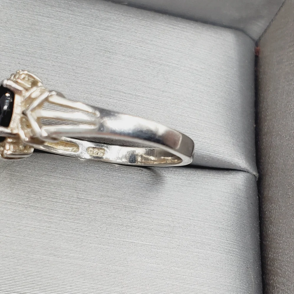 Genuine Oval Black Sapphire 925 Sterling Silver Ring